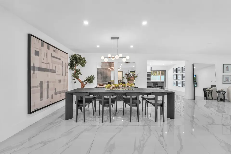 Formal dining with designer chandelier